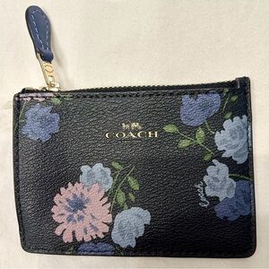 Coach Mini Skinny ID Case Wallet/Cardholder in Navy Peony Print